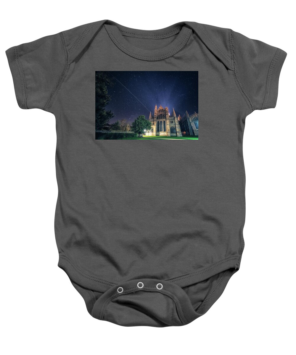 Architecture Baby Onesie featuring the photograph ISS over Ely Cathedral by James Billings