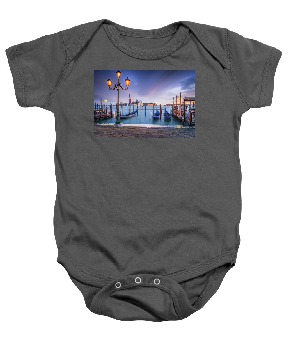 Estock Baby Onesie featuring the digital art Italy, Veneto, Venetian Lagoon, Adriatic Coast, Venezia District, Venice, San Giorgio Maggiore, Gondolas by Stefano Coltelli