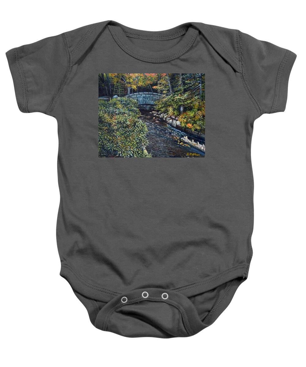 Maine Baby Onesie featuring the painting Jordan Stream Bridge, Acadia National Park by Eileen Patten Oliver