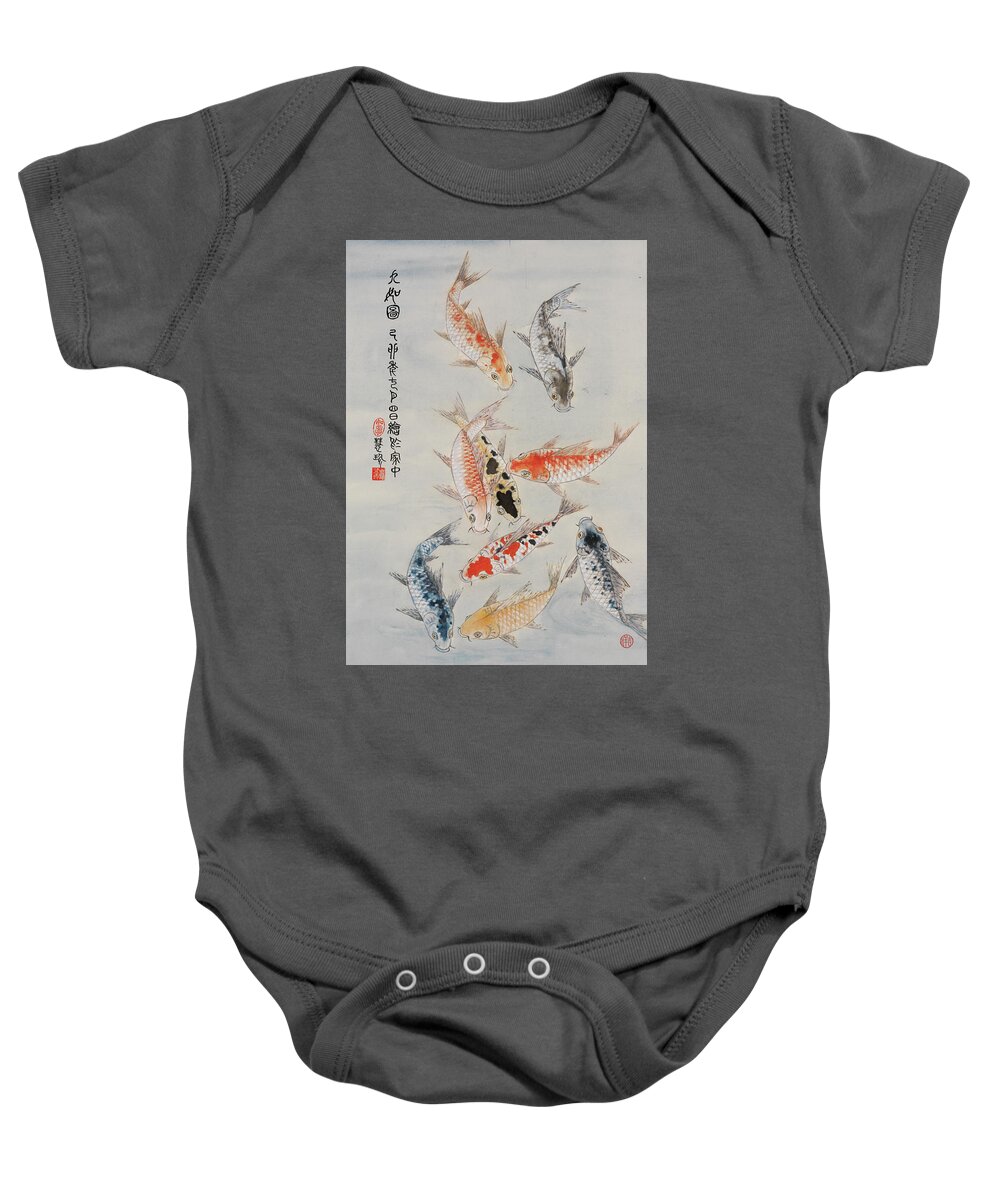Chinese Watercolor Baby Onesie featuring the painting Study in Koi by Jenny Sanders