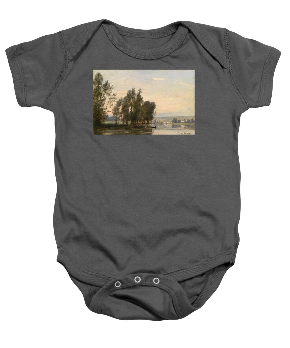 Eugene Lavieille Baby Onesie featuring the painting La Seine, Moret sur Loing by Eugene Lavieille