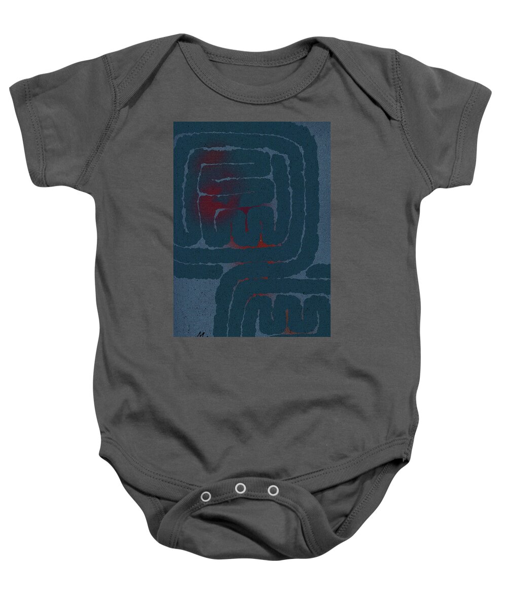 Labyrinth With Red Baby Onesie featuring the digital art Labyrinth with Red by Attila Meszlenyi