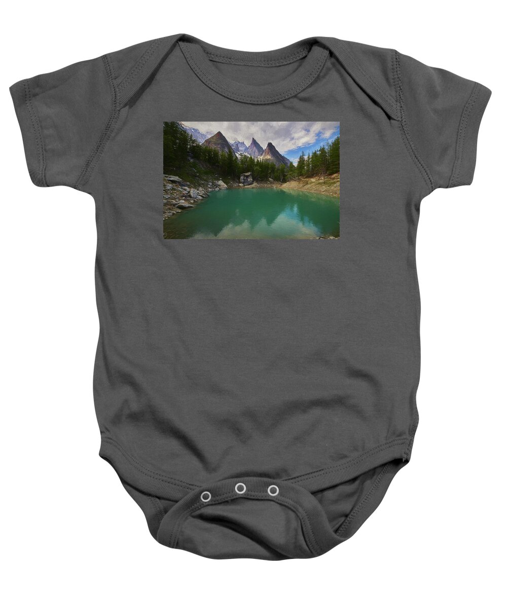 Lago Verde Baby Onesie featuring the digital art Lake Verde in the Alps II by Jon Glaser