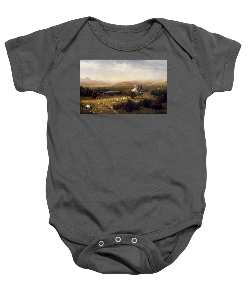 Bufalo Baby Onesie featuring the painting Last of the Buffalo Hunt by Troy Caperton