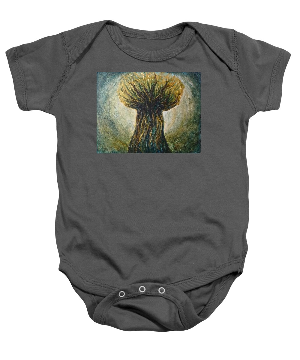 Guam Baby Onesie featuring the painting Latte Stone Taotaomona Tree by Michelle Pier
