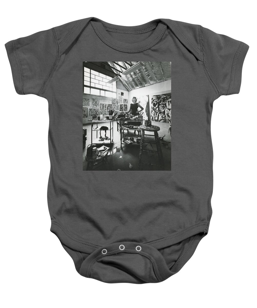 Abstract Expressionism Baby Onesie featuring the photograph Lee Krasner, American Abstract Painter by Hans Namuth