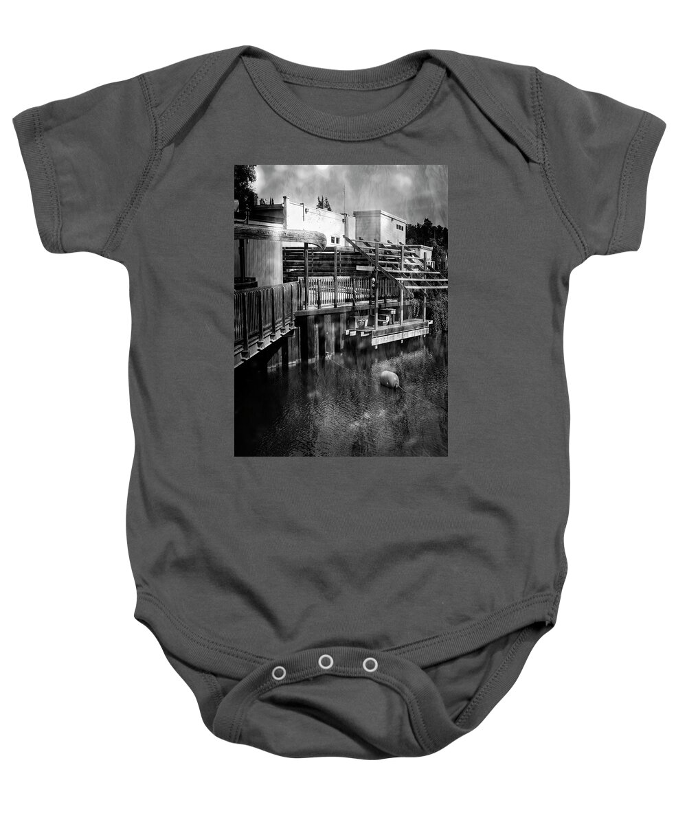 Black And White Baby Onesie featuring the photograph Leeland Deck by Allyson Schwartz