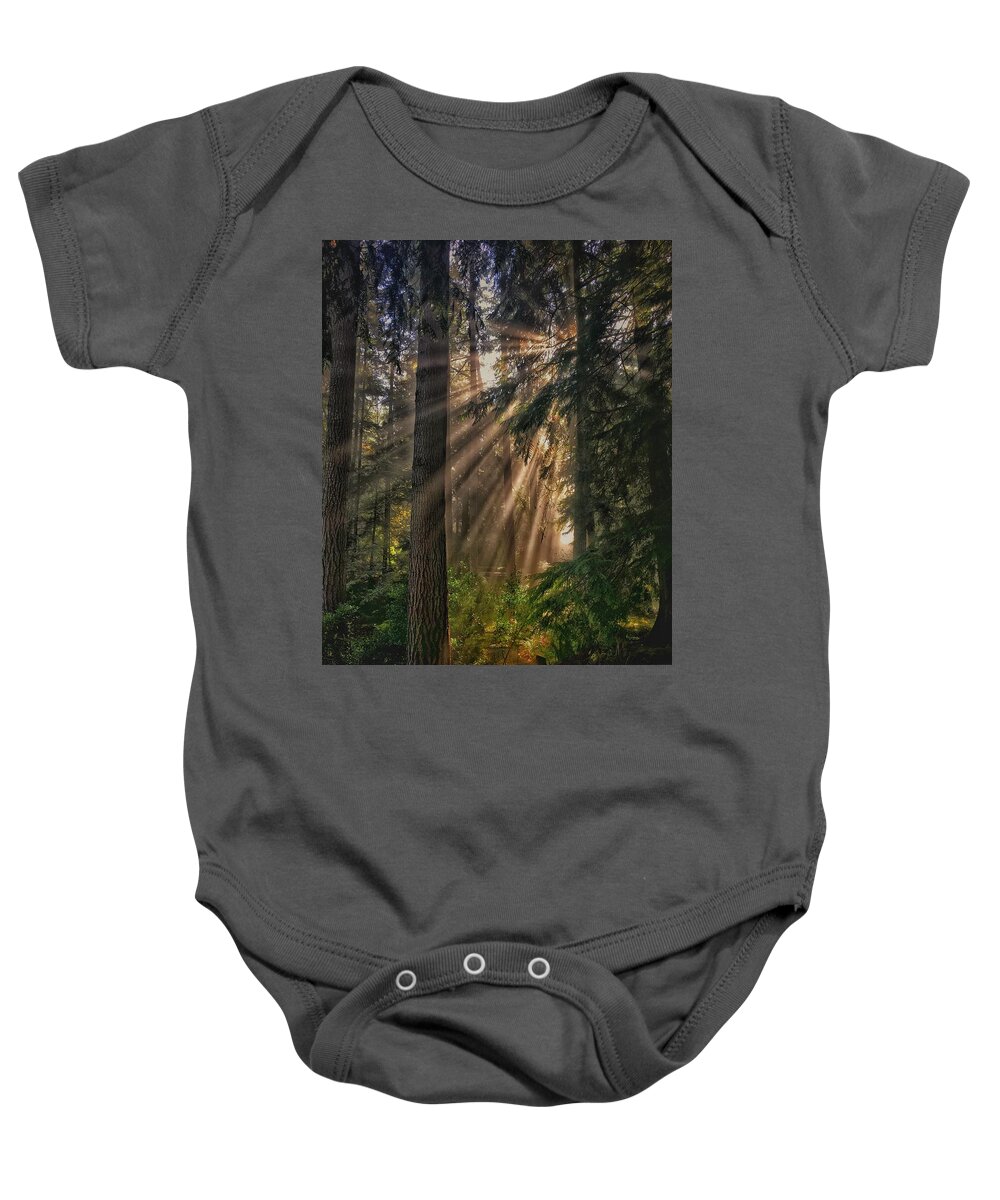 Forest Baby Onesie featuring the photograph Let There Be Light by Jerry Abbott