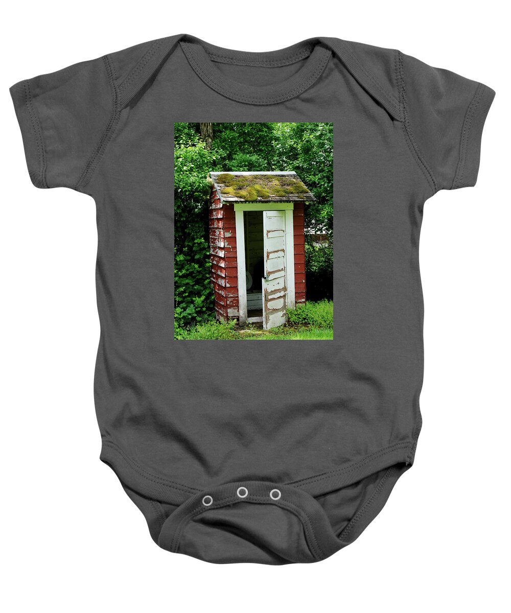 Cathy Anderson Baby Onesie featuring the photograph Little Red Outhouse by Cathy Anderson