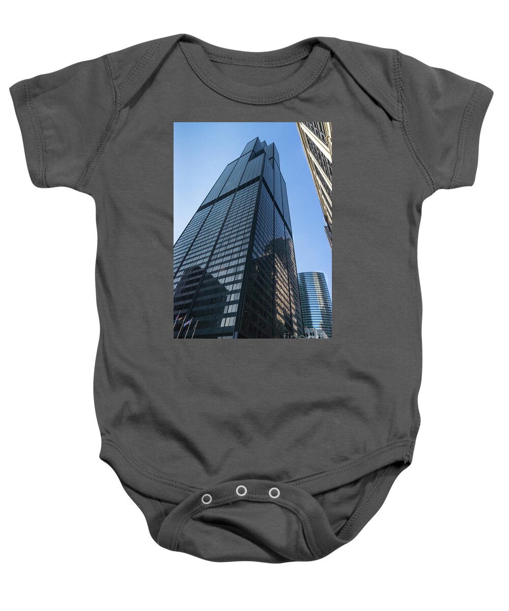 Willis Tower Baby Onesie featuring the photograph Looking Up Willis Tower by Jennifer White
