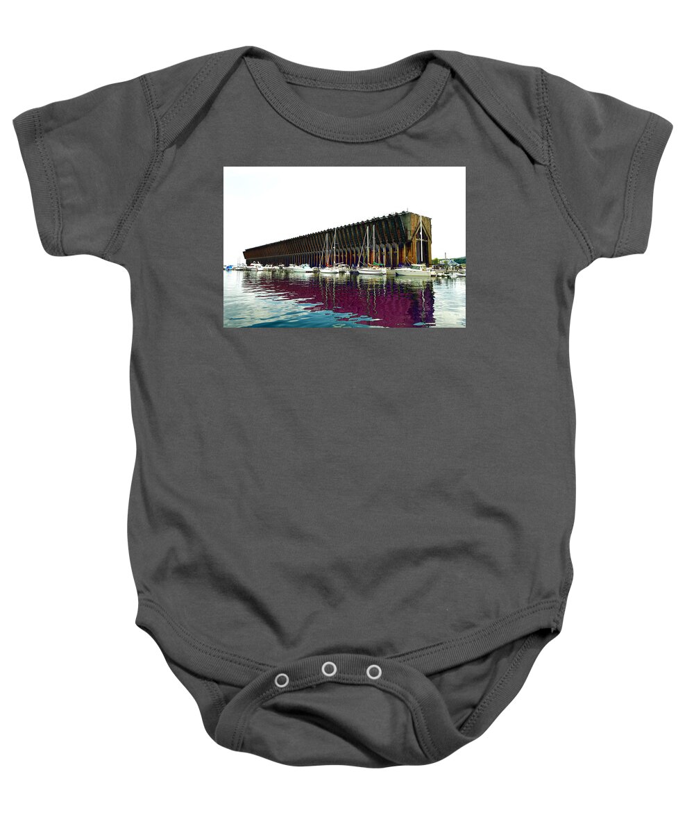 Lower Harbor Baby Onesie featuring the photograph Lower harbor Ore dock at Marquette Michigan. by Tom Kelly