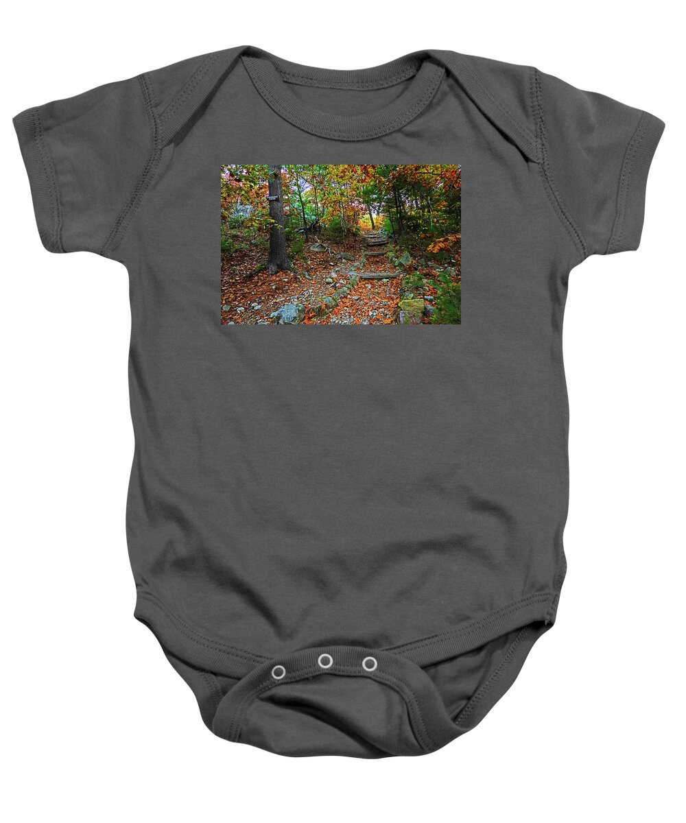 Lynn Baby Onesie featuring the photograph Lynn Woods Stairs Jackson Path Fall Foliage Lynn Massachusetts by Toby McGuire