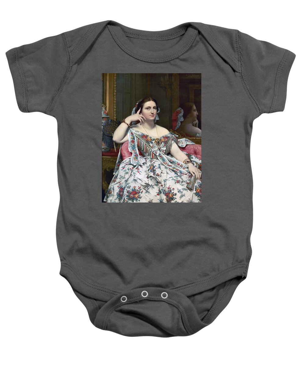 Jean Auguste Dominique Ingres Baby Onesie featuring the painting 'Madame Moitessier', 1856, Oil on canvas, 120 x 92 cm. JEAN AUGUSTE DOMINIQUE INGRES . by Jean Auguste Dominique Ingres -1780-1867-