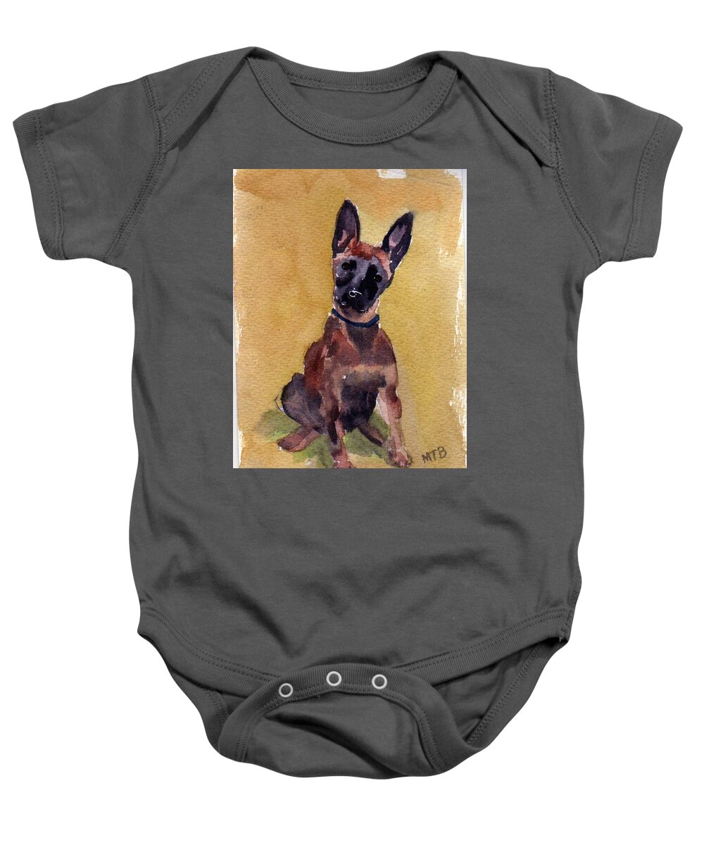 Perky Baby Onesie featuring the painting Malinois Pup by Mimi Boothby