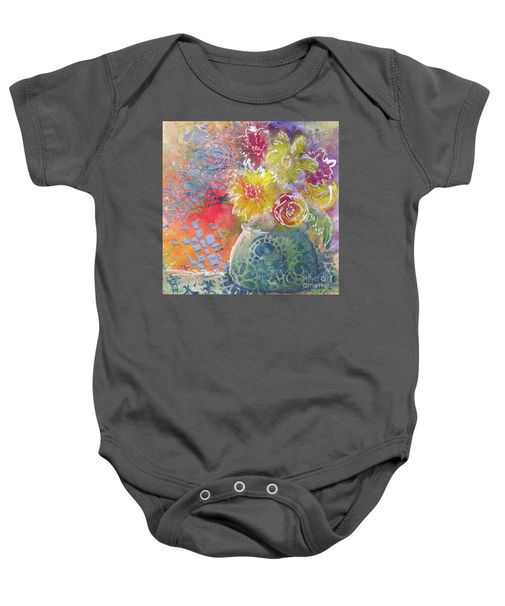 Mixed Media Baby Onesie featuring the mixed media Marabu Flowers 1 by Francine Dufour Jones