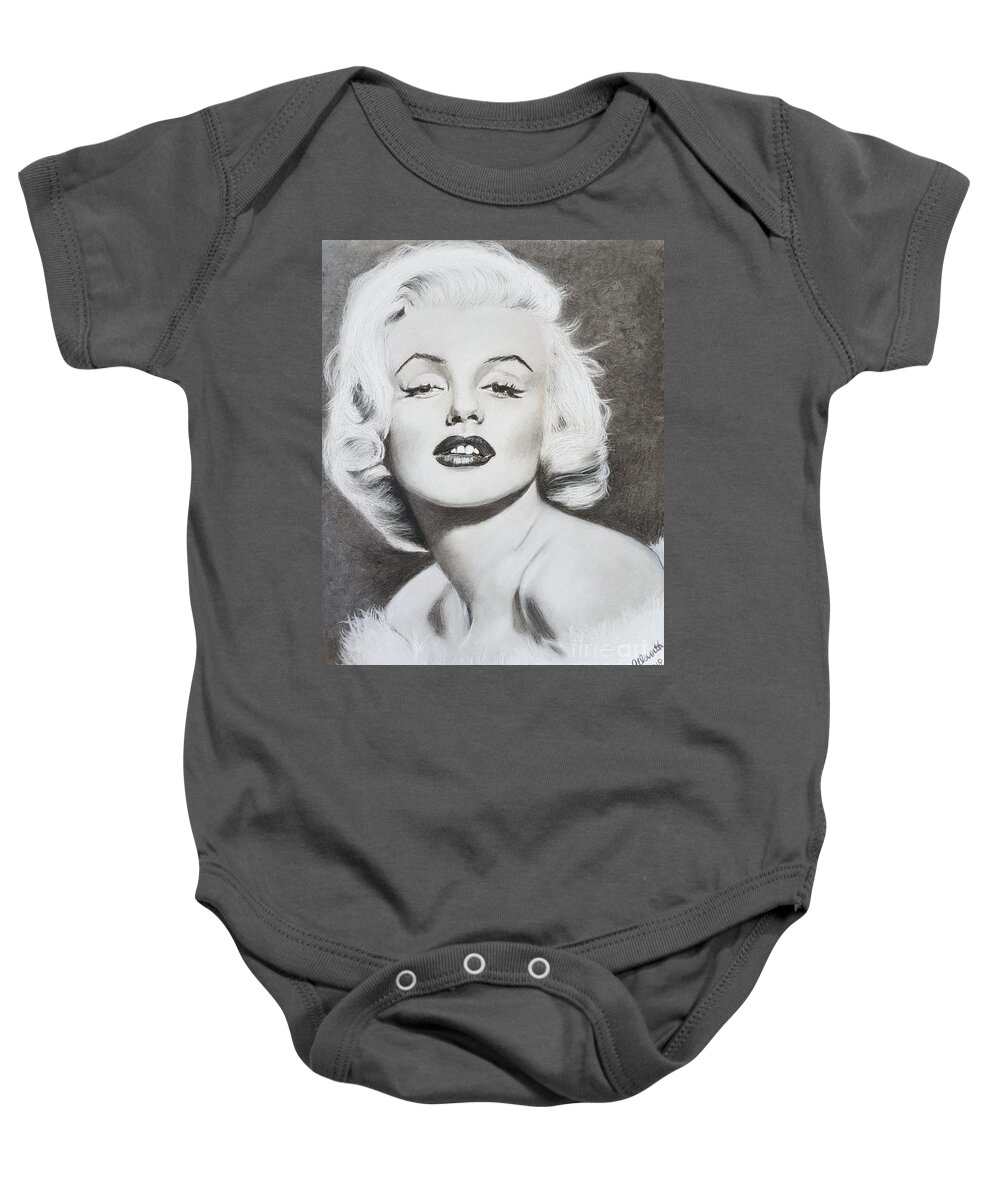 Marilyn Monroe Baby Onesie featuring the drawing Marilyn Monroe by Cassy Allsworth