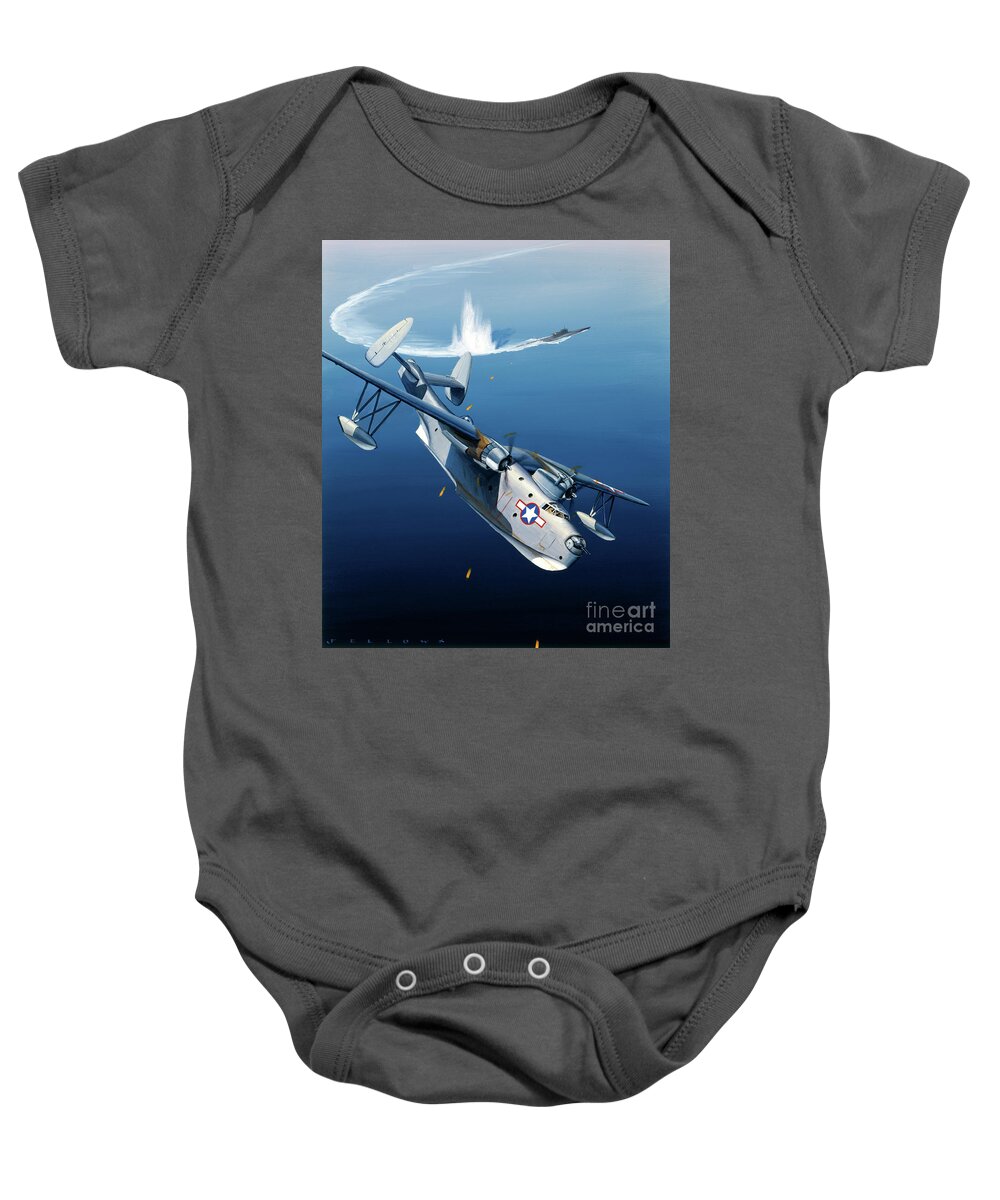 Military Aircraft Baby Onesie featuring the painting Martin PBM-3C Mariner by Jack Fellows