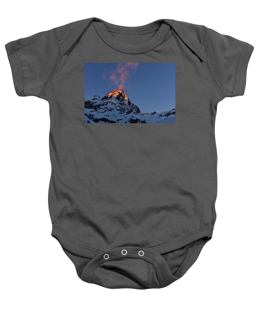 Mountain Baby Onesie featuring the photograph Matterhorn in the sunset by Marco Busoni