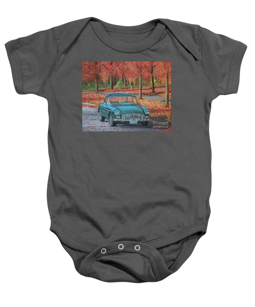 Mg Baby Onesie featuring the painting MGB in Autumn by Aicy Karbstein