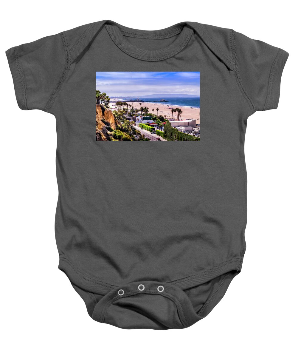  Santa Monica Pier Baby Onesie featuring the photograph Midday At The Pier by Gene Parks