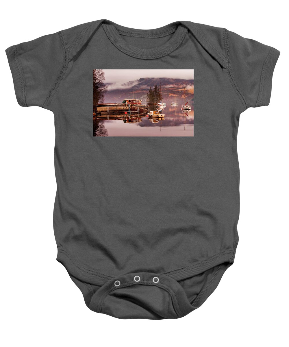 Loch Ness Baby Onesie featuring the photograph Misty morning reflections of Loch Ness by Ian Middleton