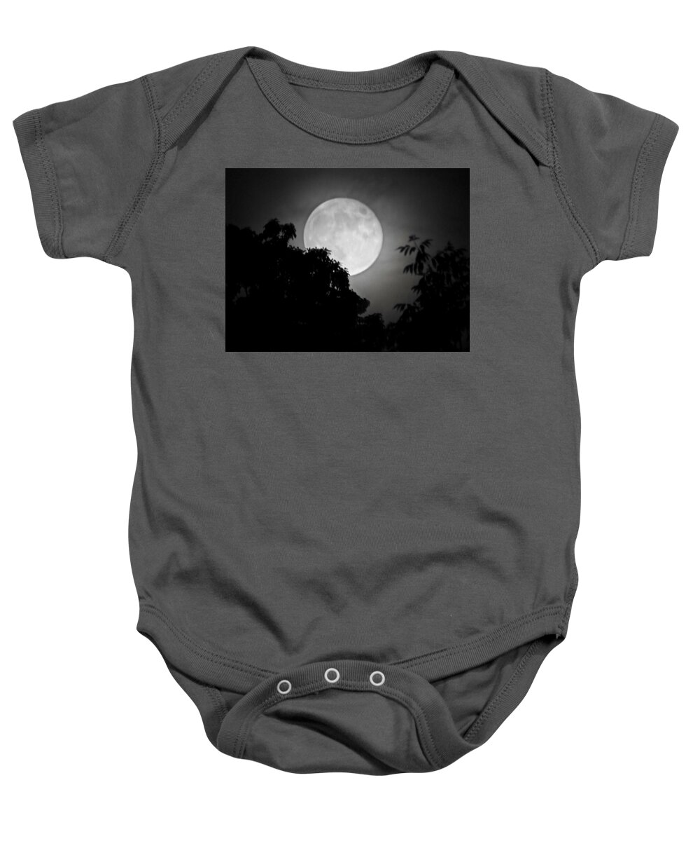Moonrise Baby Onesie featuring the photograph Moonrise by Kathy Chism