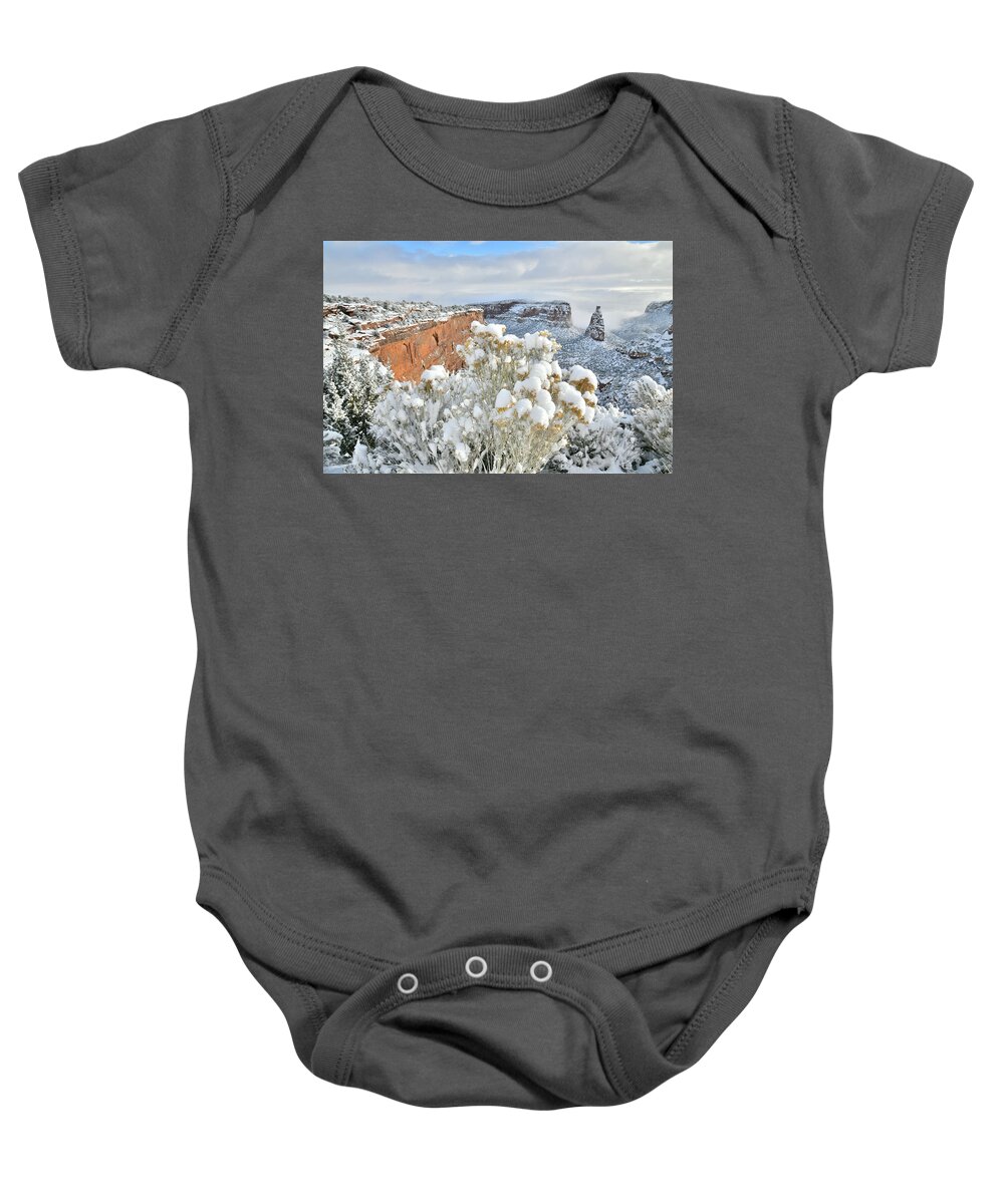 Colorado National Monument Baby Onesie featuring the photograph Morning after Snow at Colorado National Monument by Ray Mathis