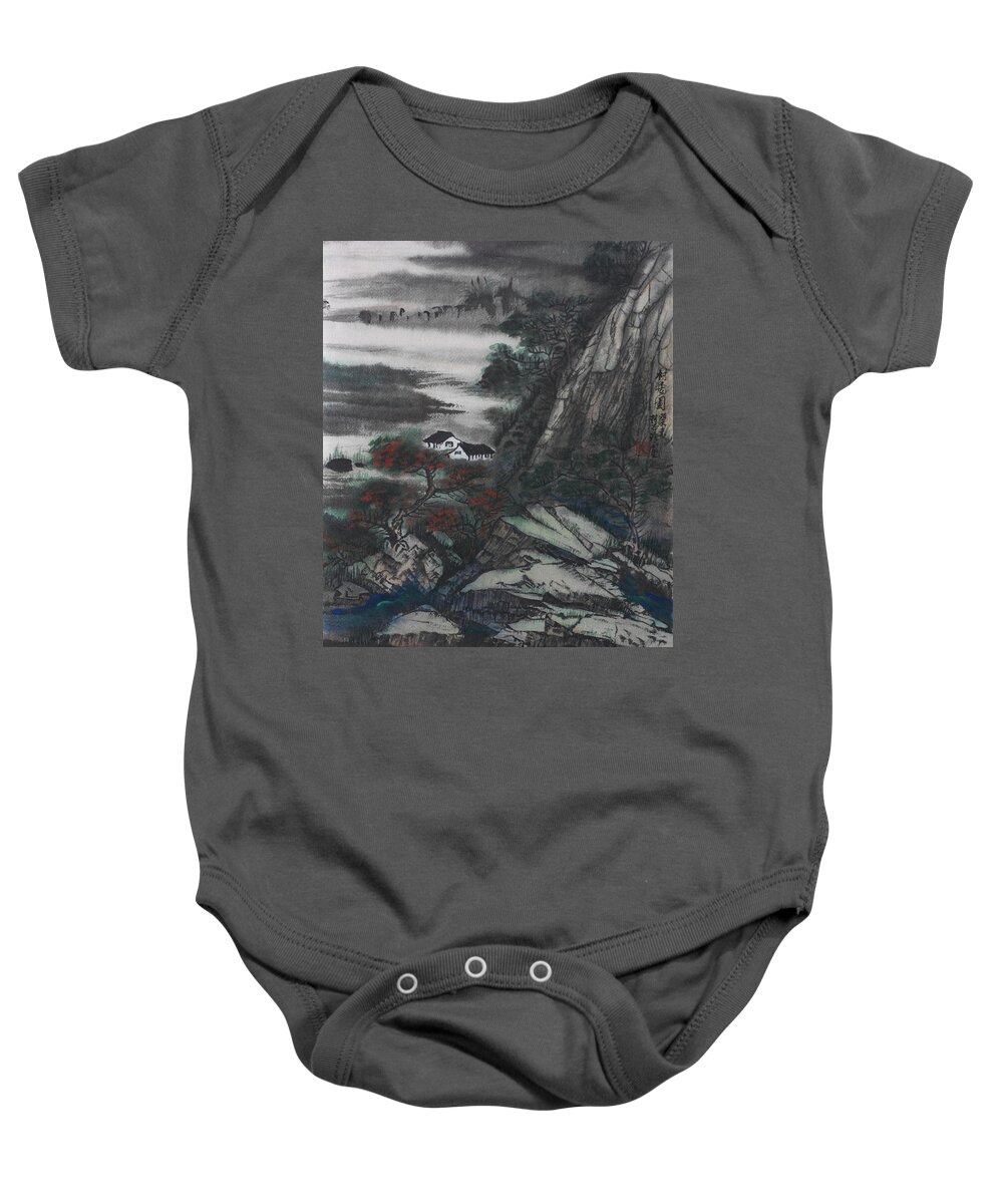 Chinese Watercolor Baby Onesie featuring the painting Houses by the River by Jenny Sanders