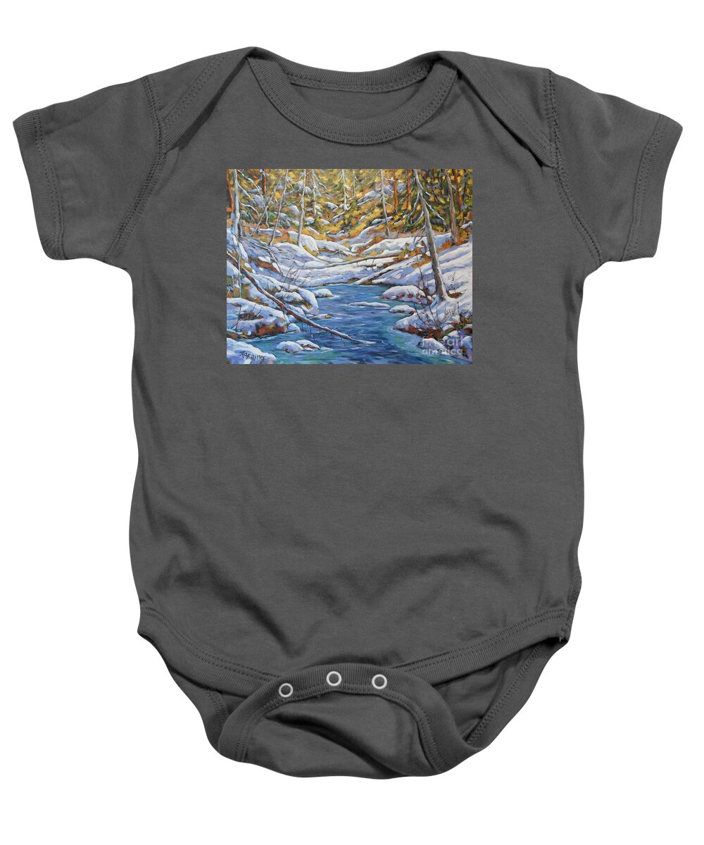 24x30x1.5 Baby Onesie featuring the painting Mountain Landscape Winter by Richard Pranke by Richard T Pranke
