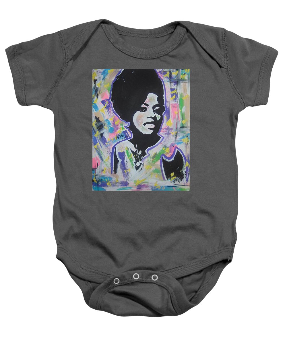 Diana Ross Baby Onesie featuring the painting Mrs Ross by Antonio Moore