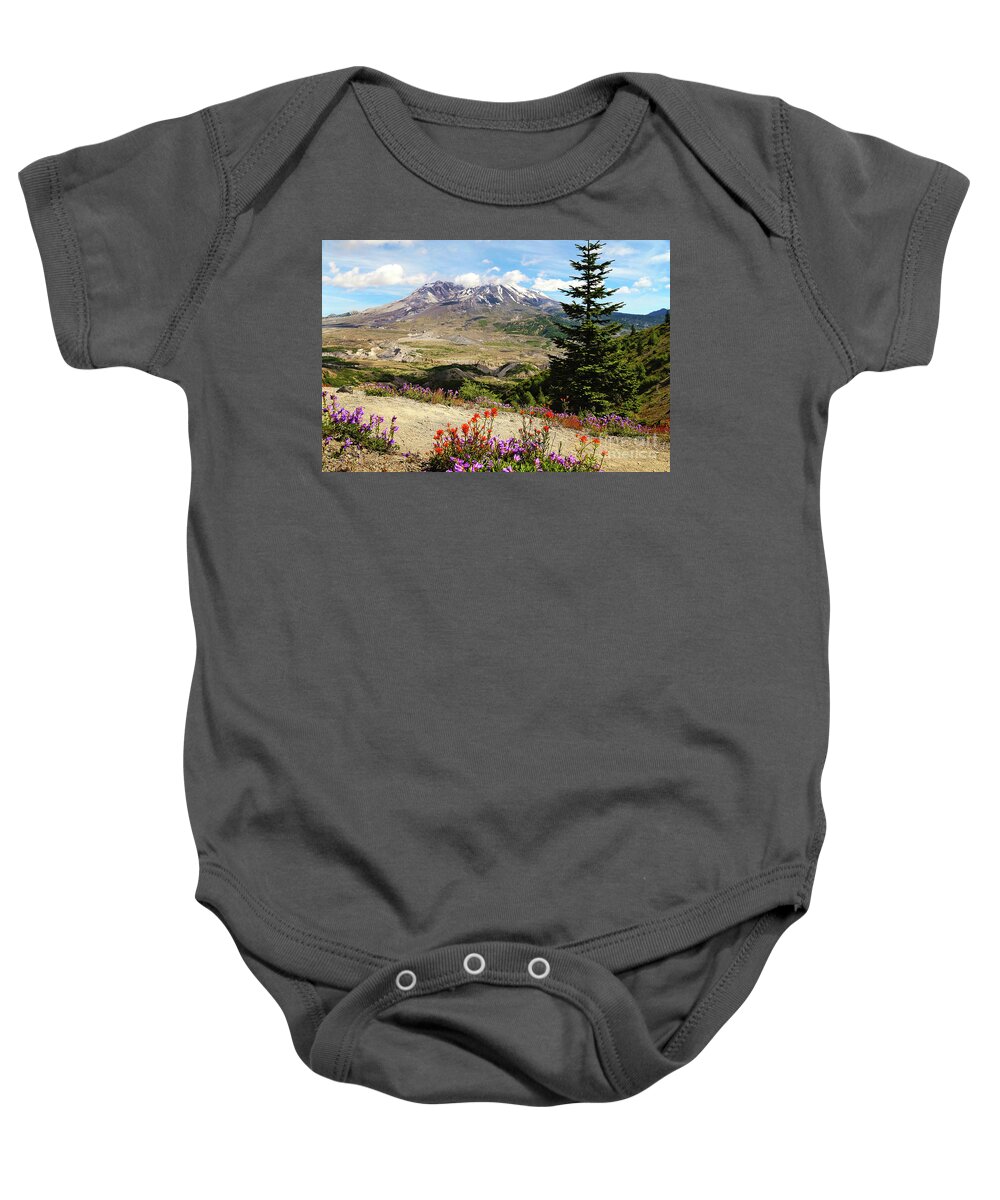 Landscape Baby Onesie featuring the photograph Mt. St. Helens wildflowers by Sylvia Cook
