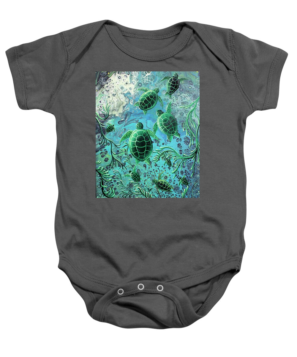 Sea Turtle Baby Onesie featuring the painting Munchkins by William Love