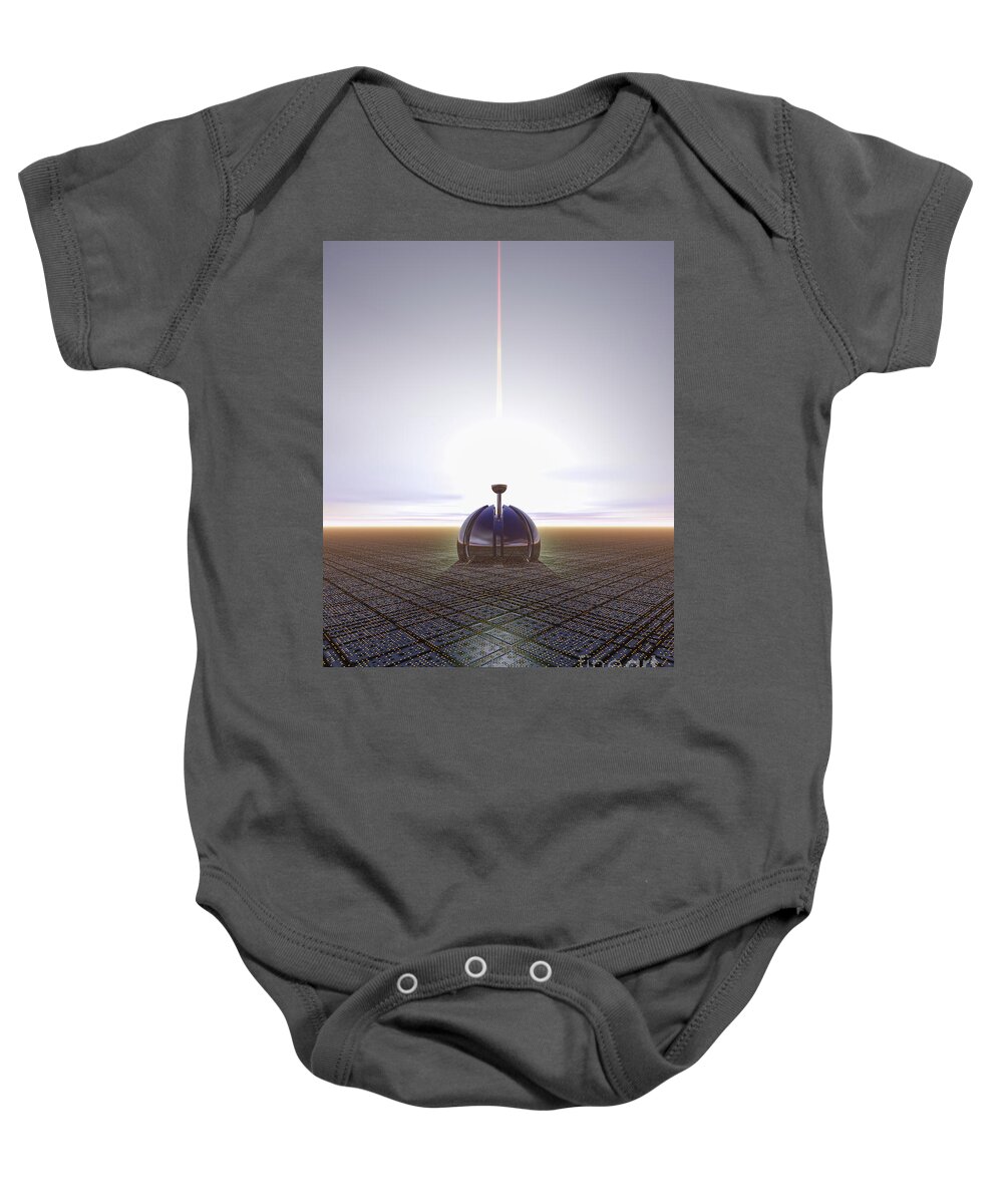 Three Dimensional Baby Onesie featuring the digital art Mysterious Dome On Horizon by Phil Perkins