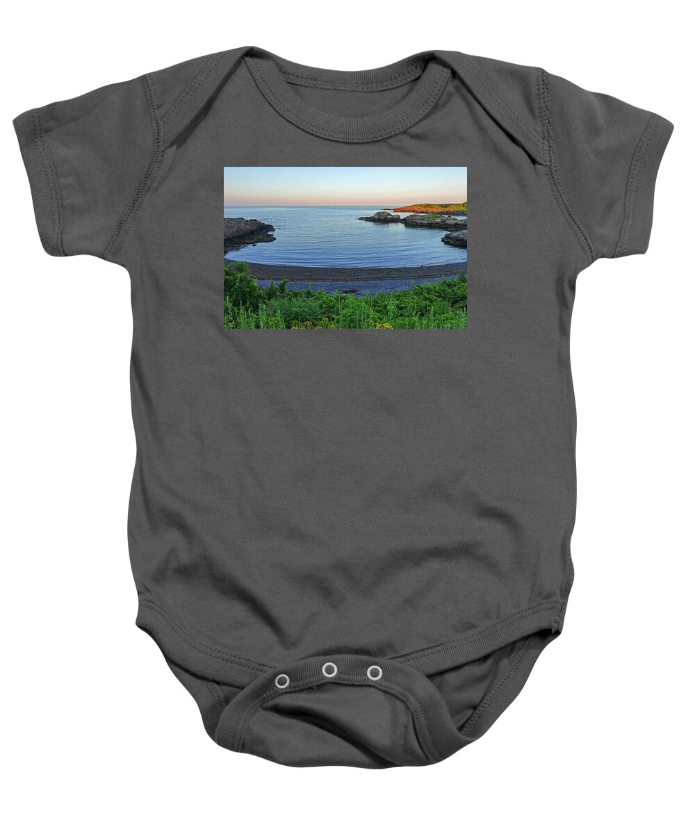 Nahant Baby Onesie featuring the photograph Nahant MA Forty Steps Beach at Sunset by Toby McGuire
