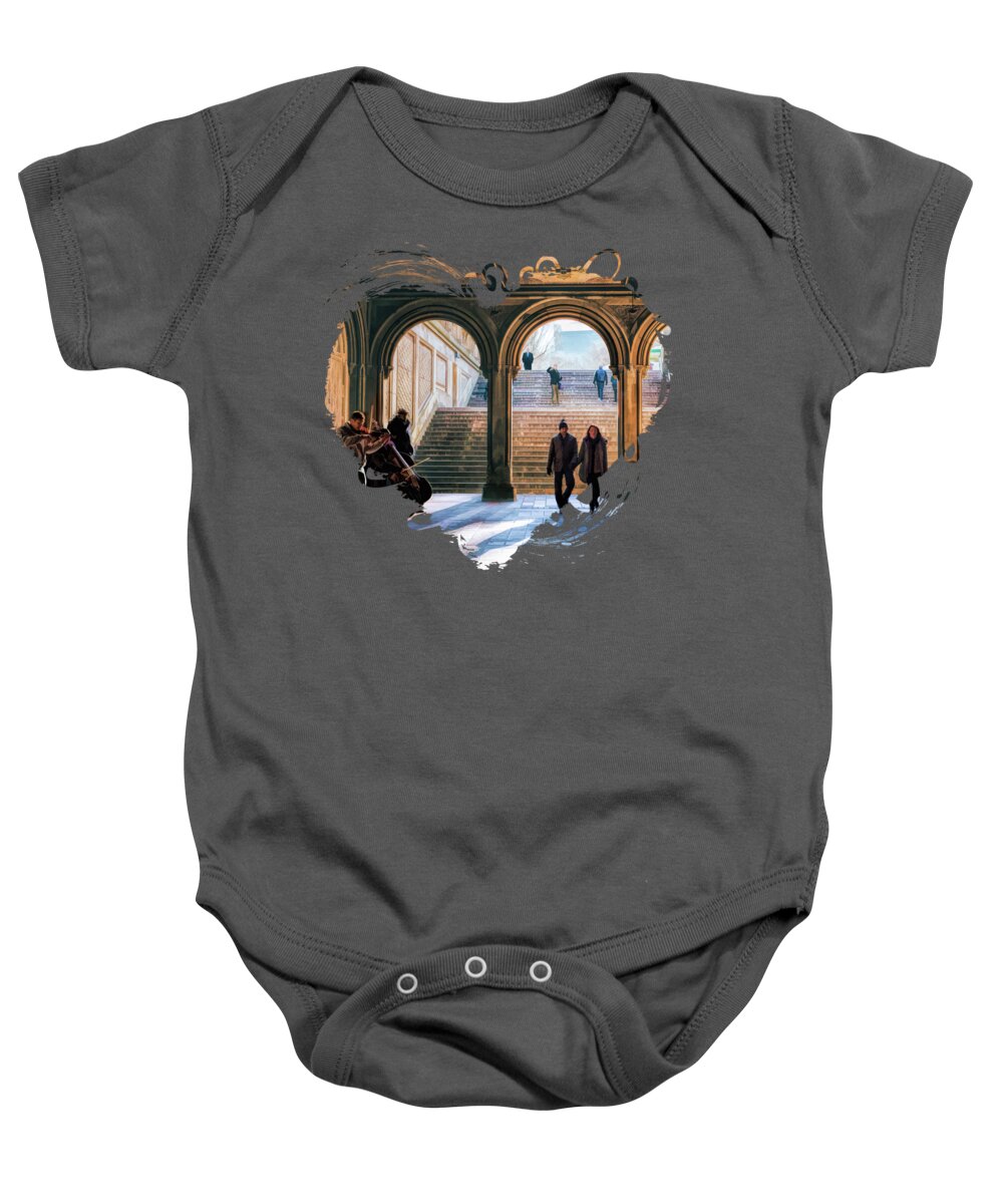 New York Baby Onesie featuring the painting New York City Central Park Bethesda Terrace Arcade by Christopher Arndt