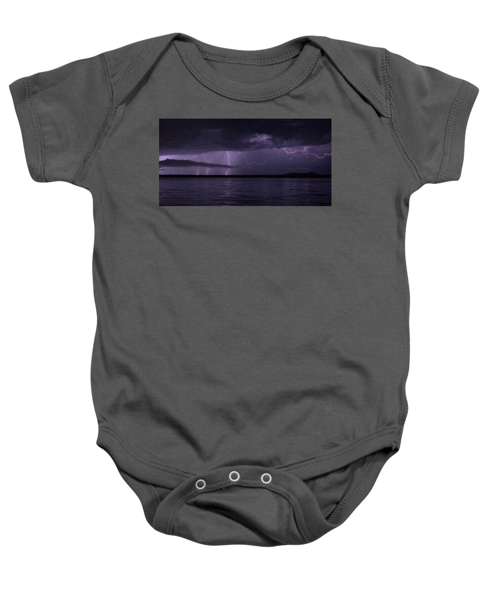 Lightning Baby Onesie featuring the photograph Night storm 2 by Nicolas Lombard