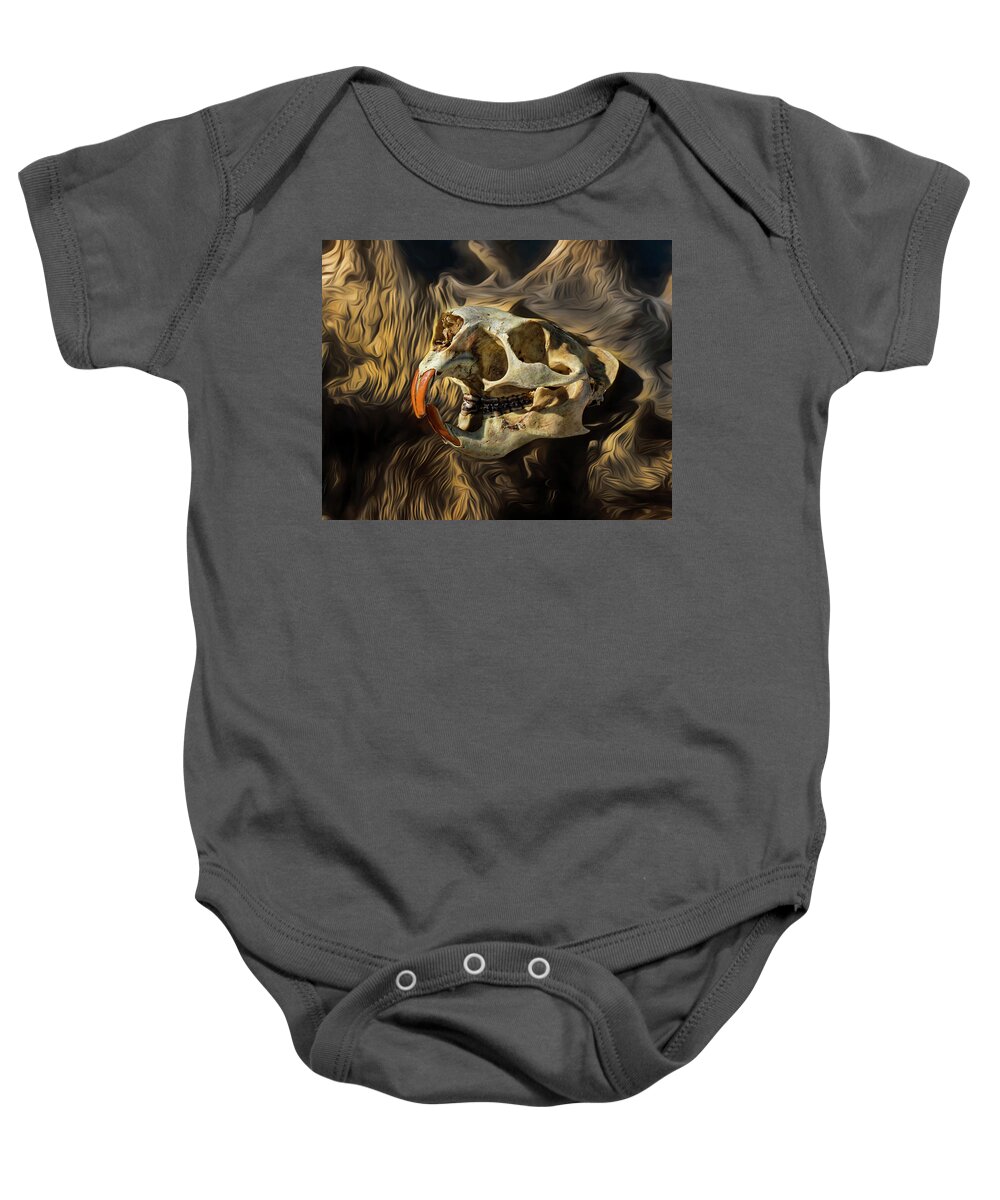 Kansas Baby Onesie featuring the photograph North American Porcupine skull 01 - FHSM 36400 by Rob Graham