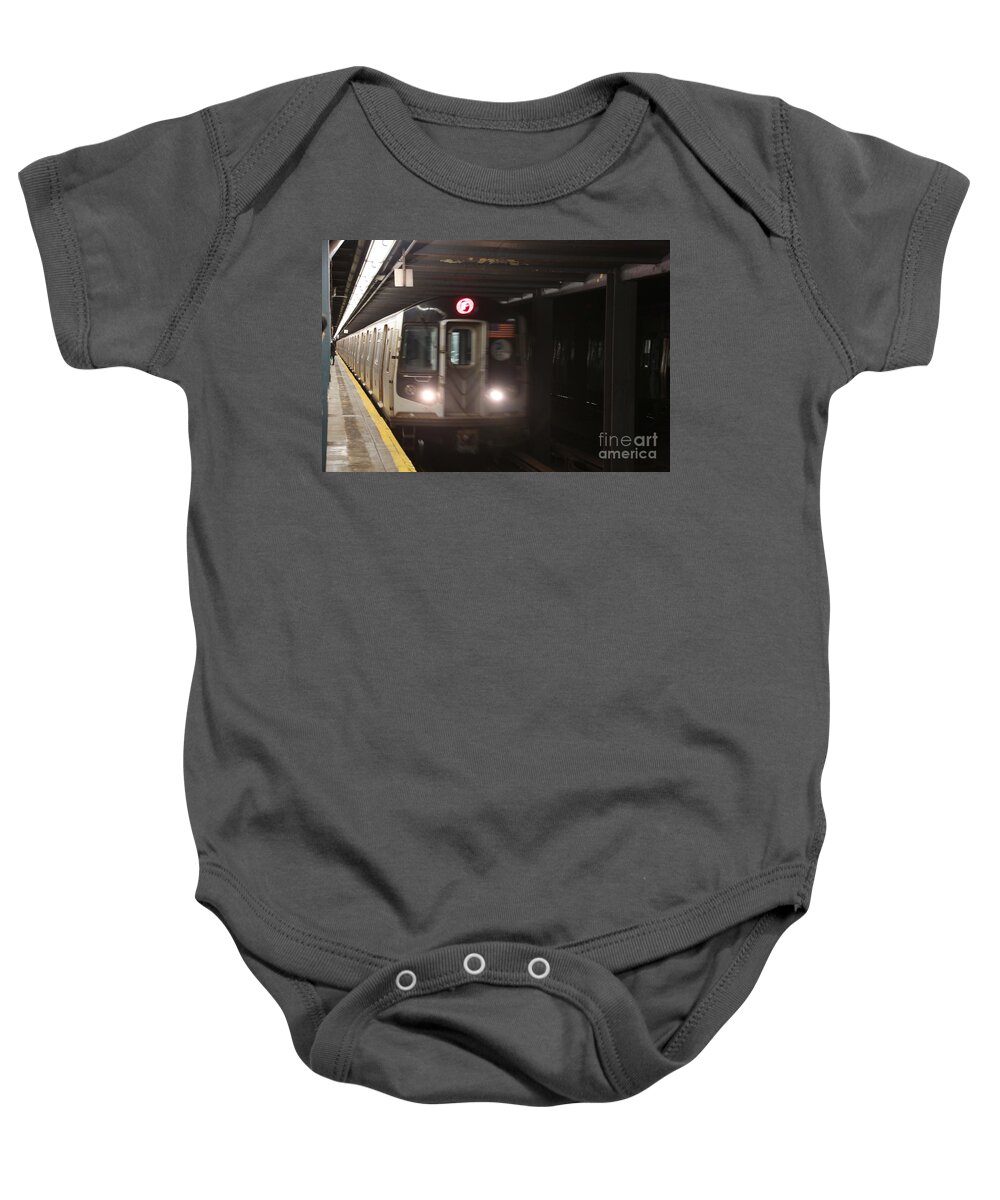 Nyc Baby Onesie featuring the photograph NYC Subway F Train by Chuck Kuhn