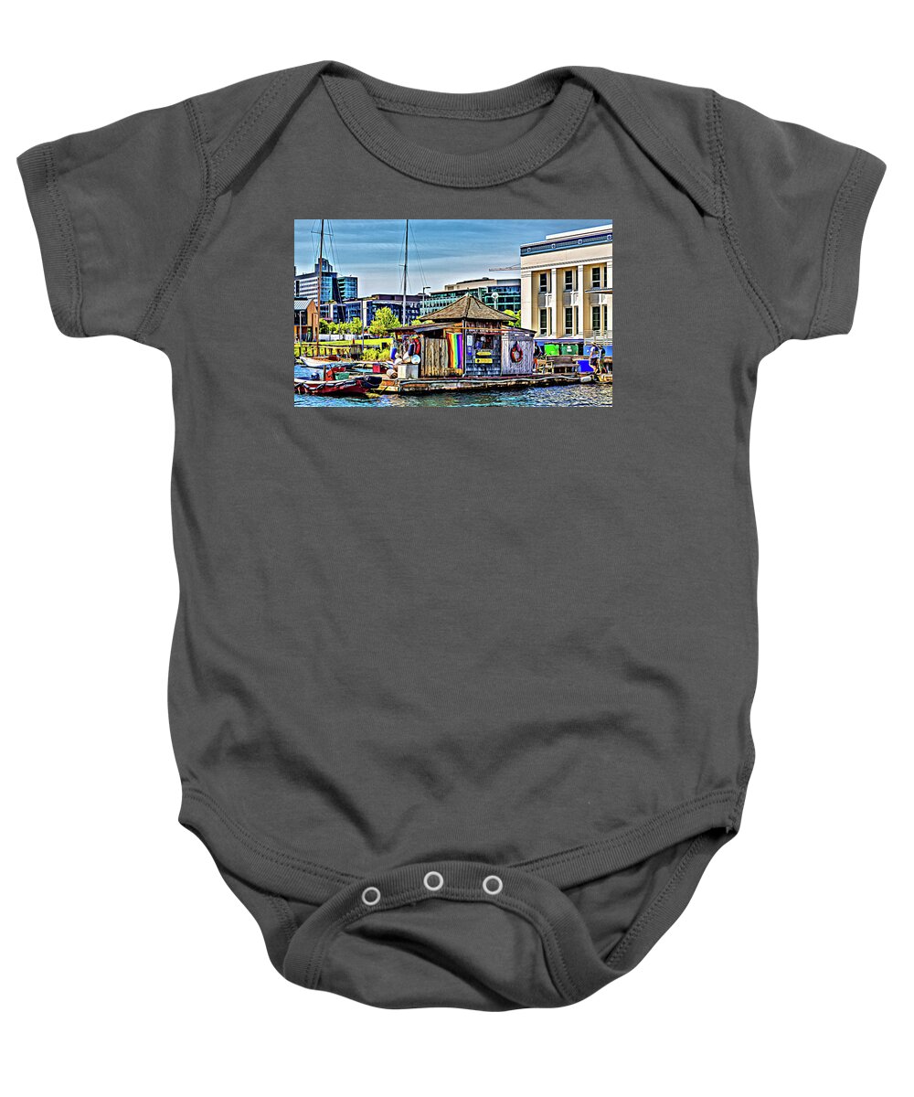 Center For Wooden Boats Baby Onesie featuring the photograph Oarhouse at Center for Wooden Boats by Darryl Brooks