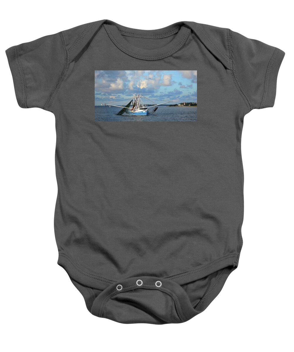Shrimp Boat Baby Onesie featuring the photograph Off the Coast of Hilton Head by Jerry Griffin