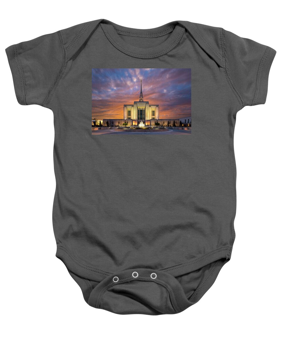Lds Baby Onesie featuring the photograph Ogden LDS Temple Sunset by Michael Ash