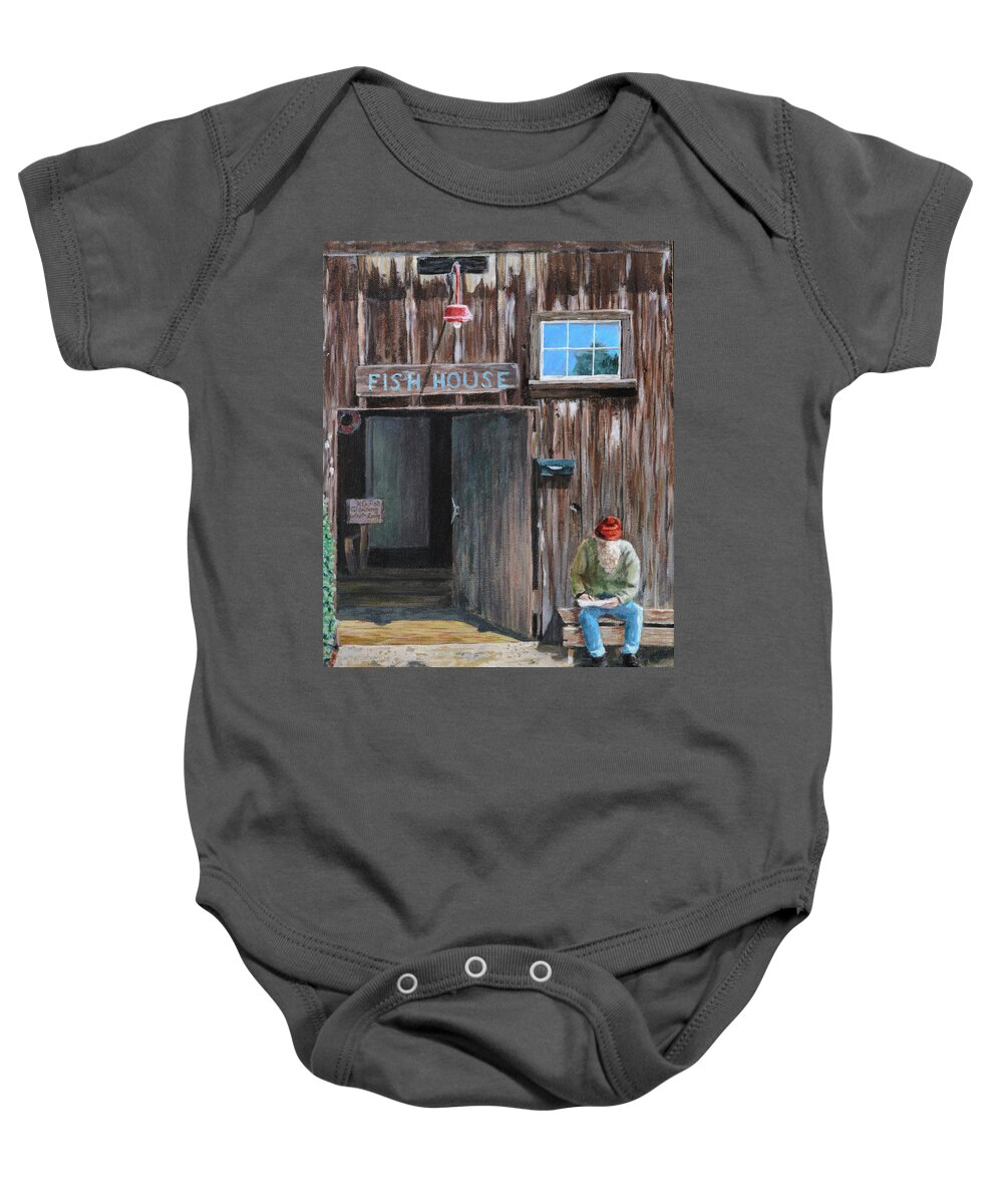 Deborah Smith Baby Onesie featuring the painting Old Fish House Afternoon by Deborah Smith
