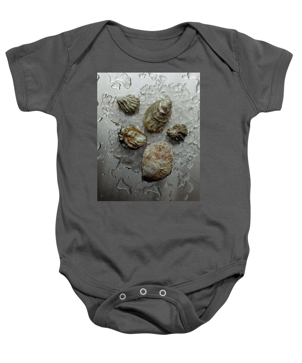 #new2022 Baby Onesie featuring the photograph Oyster Shells On Ice by Romulo Yanes