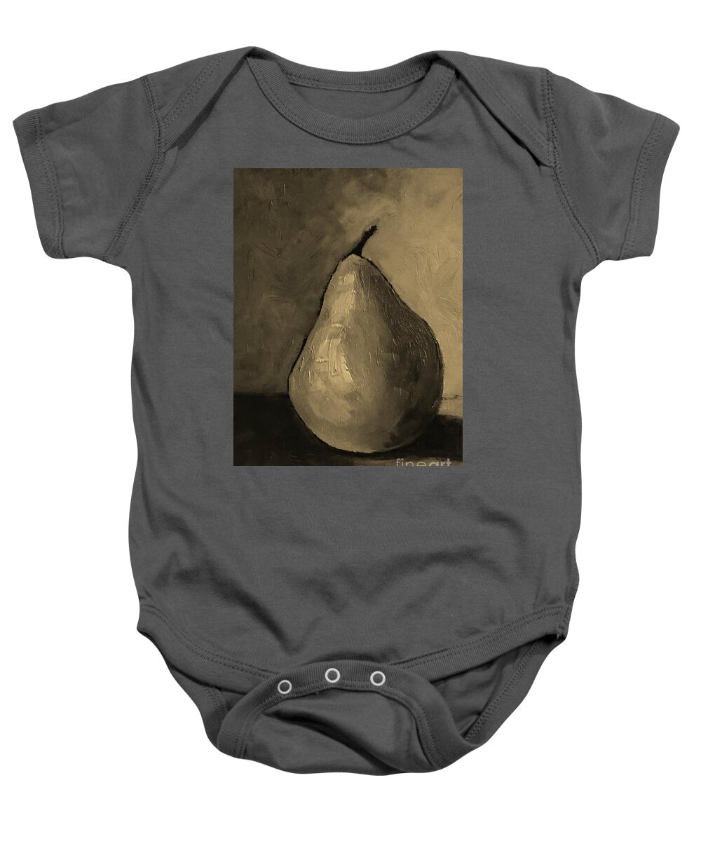 Pear Baby Onesie featuring the painting Pear - sepia tones painting by Vesna Antic