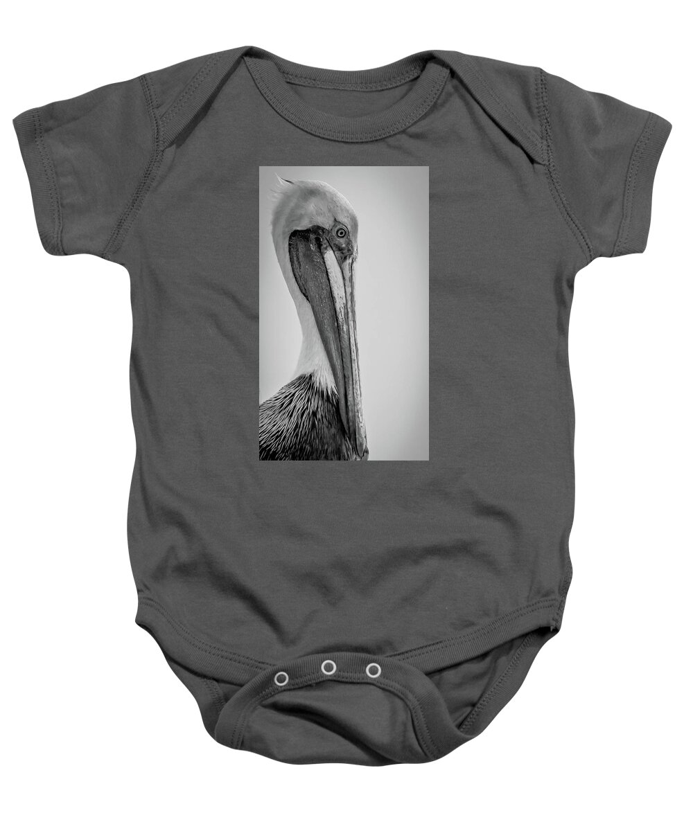 Black & White Baby Onesie featuring the photograph Pelican Portrait by Debra Kewley