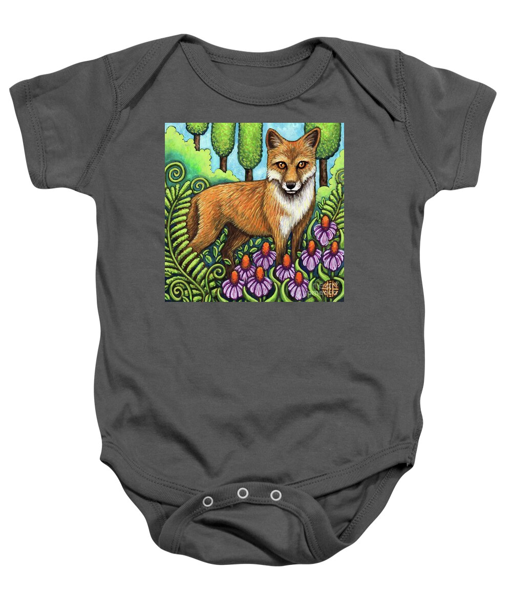 Animal Portrait Baby Onesie featuring the painting Pensive Fox by Amy E Fraser