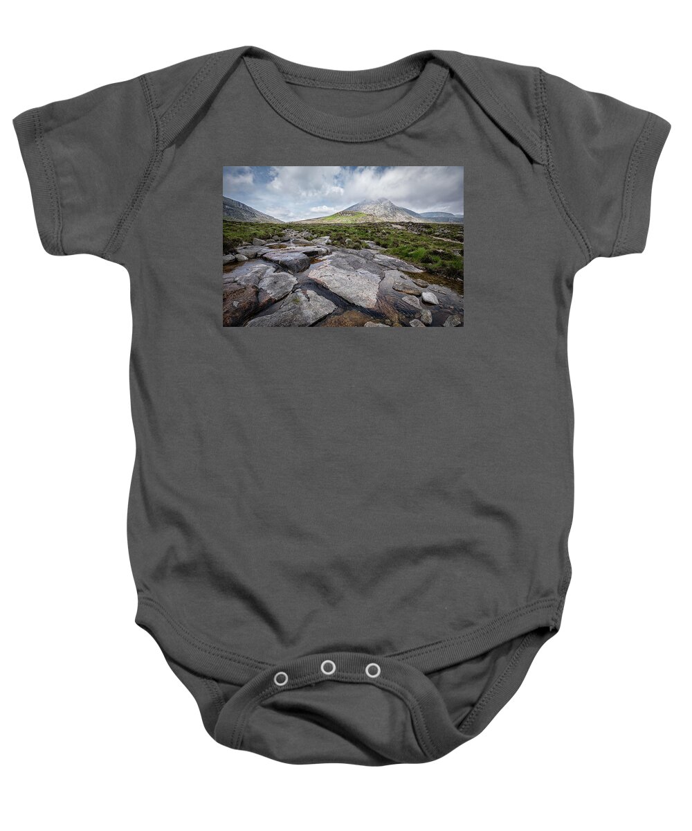Percy Baby Onesie featuring the photograph Percy Bysshe and Slieve Lamagan by Nigel R Bell