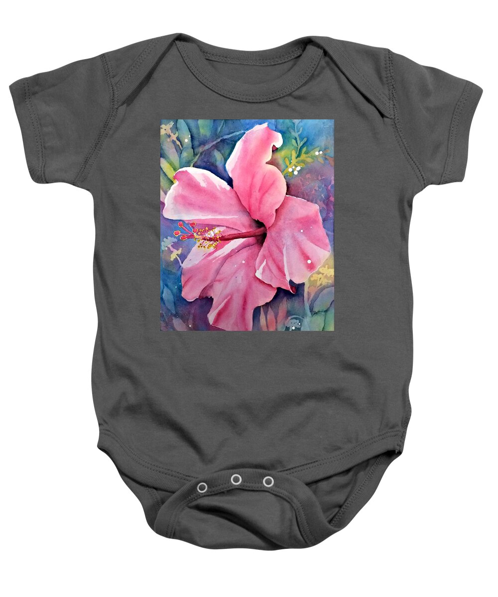 Hibiscus Baby Onesie featuring the painting Pink Hibiscus by Beth Fontenot