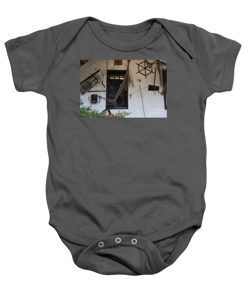 Linda Page's Thieves Market Baby Onesie featuring the photograph Porch Things by Dale Powell