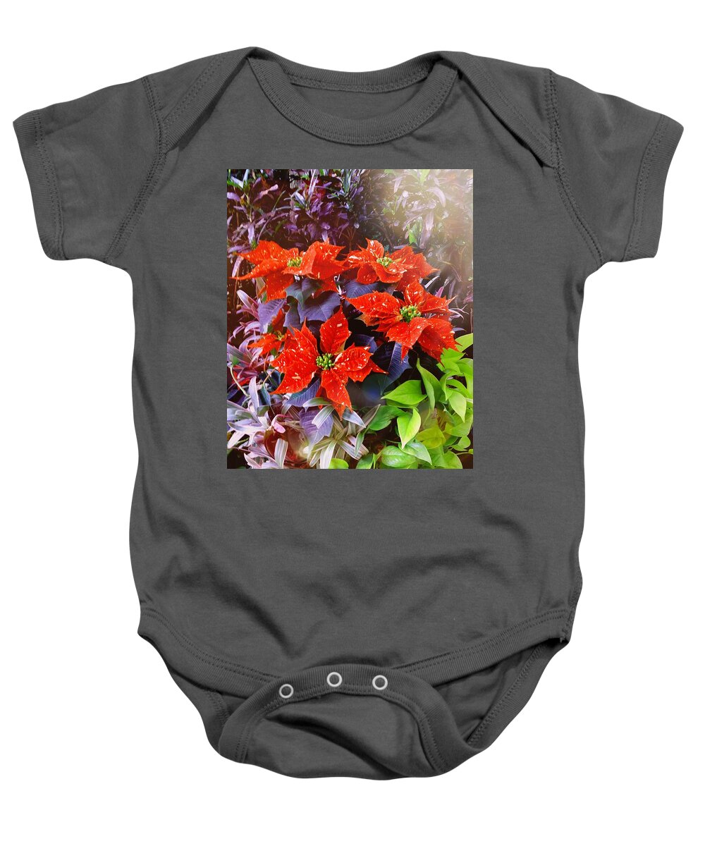 Poinsettias Baby Onesie featuring the photograph Pretty Poinsettias by Ally White
